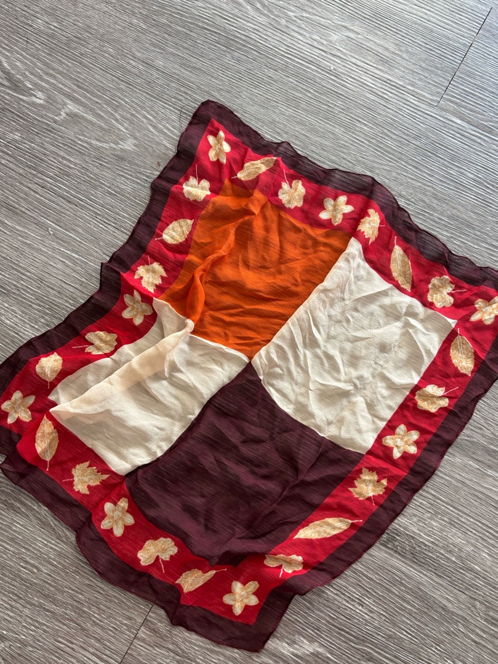%100 🇮🇹 Silk Scarf made in Italy Floral- Red, Orange, Cream, Burgundy 16” by 16”